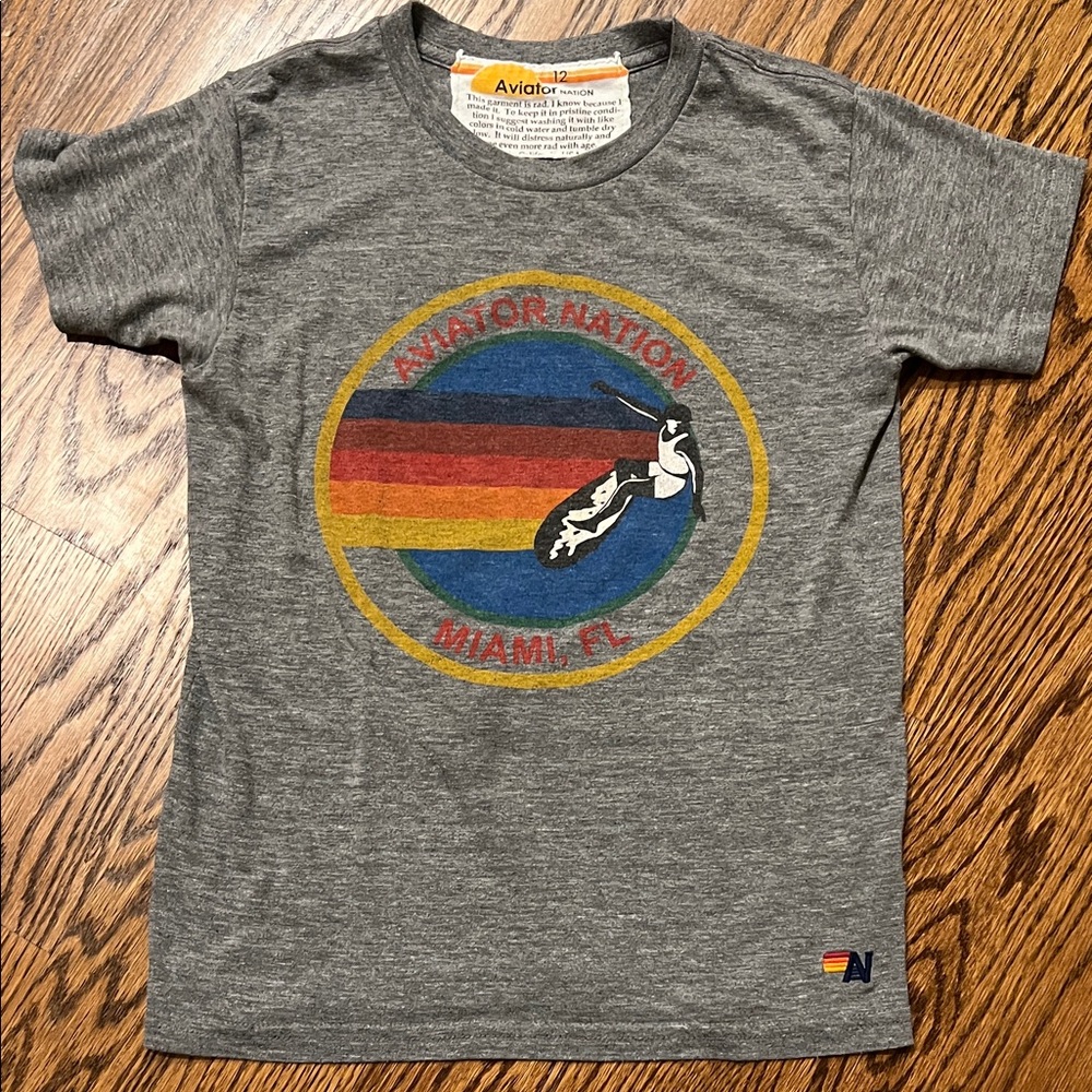 Aviator Nation Kids Gray Rainbow Miami FL Graphic Tee- purchased at Miami AV